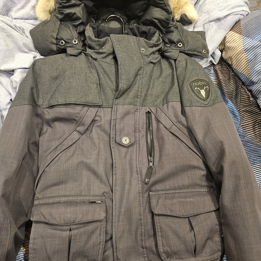 Nobis Cartel Men's Gray Bomber Jacket With Detachable Real Fur Hood - Picture 2 of 4